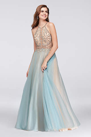 Blue Halter Prom Dress