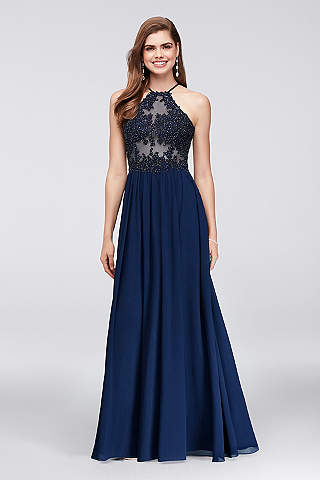 Blue Halter Prom Dress