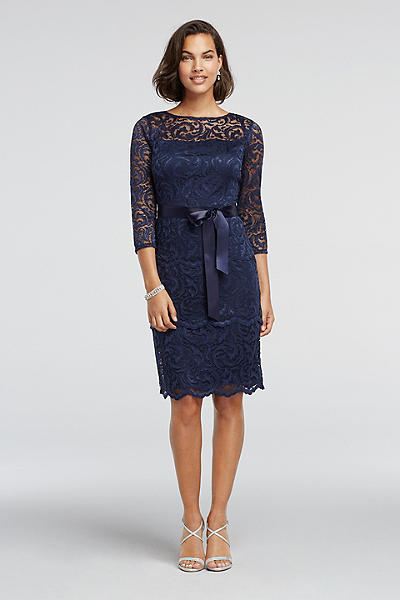 3/4 Sleeve Tiered Floral Lace Dress with Sash 261196