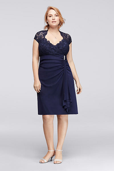Plus Size Dress with Glitter Lace Cap Sleeves 944664