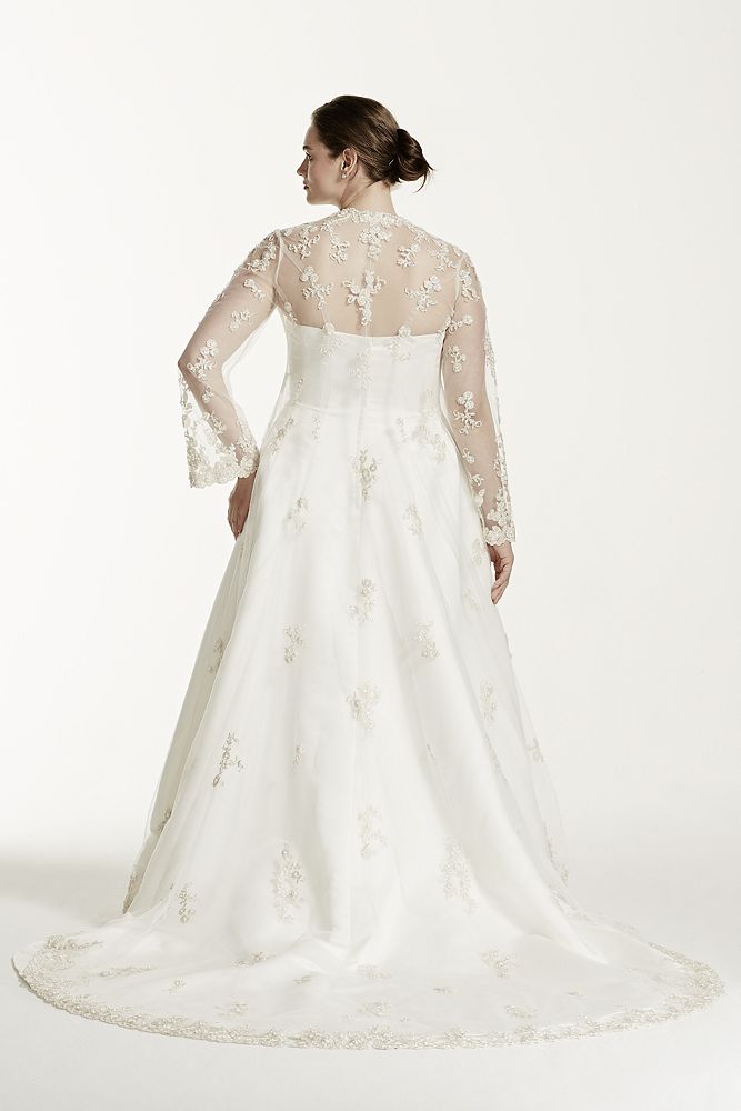 Davids Bridal Plus Size Wedding Dress With Beaded Lace Jacket Style 9v8835 