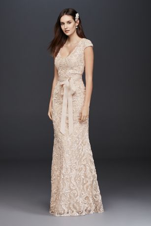 champagne colored gowns with sleeves