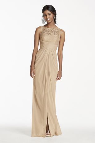 Sleeveless Mesh Metallic Dress with Corded Lace | David's Bridal