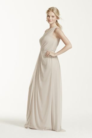 david's bridal mesh one shoulder