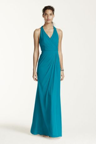 long strapless chiffon dress and pleated bodice