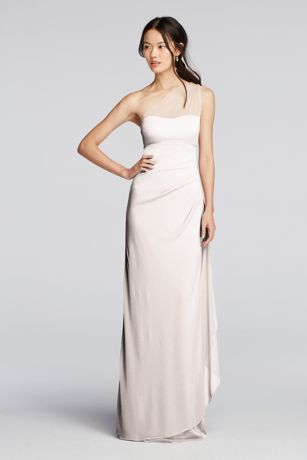 mesh shoulder dress illusion cascade side davidsbridal tall