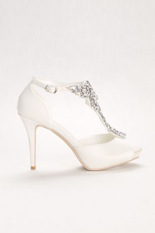 Crystal T Strap Peep Toe High Heel David S Bridal