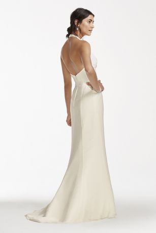 david's bridal v neck halter gown with sash
