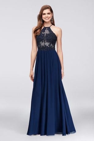 chiffon soft gown with beaded lace on empire waist