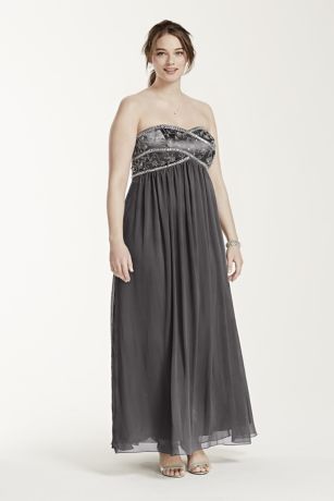 Long Strapless Crepe Dress With Brooch Davids Bridal 