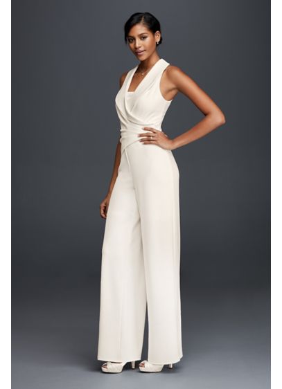 Tuxedo Lapel Bridal Jumpsuit - Davids Bridal