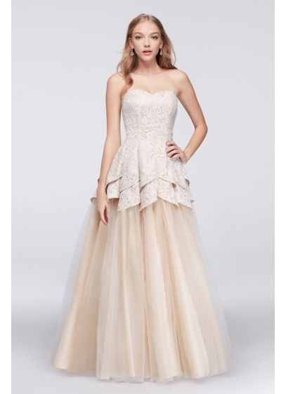 Lace and Tulle Ball Gown with Tulip Bodice - Davids Bridal