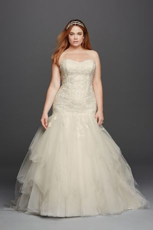Oleg Cassini Plus Size Organza 3/4 Wedding Dress - Davids Bridal