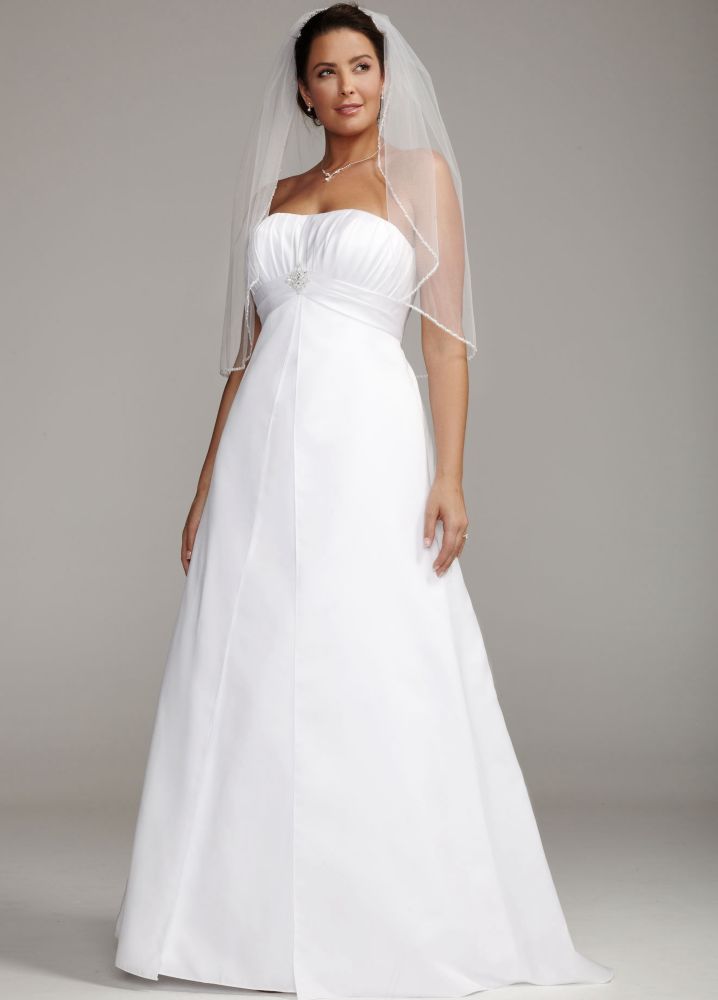 Davids Bridal Strapless Satin Wedding Dress With Pleated Bodice Ebay 4004