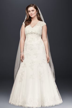 Flutter Sleeve Chiffon Plus Size Wedding Dress Davids Bridal 6301