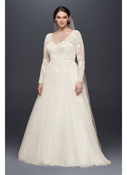 Plus Size Long Sleeve Wedding Dress With Low Back Davids Bridal 