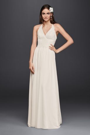 david's bridal v neck halter gown with sash