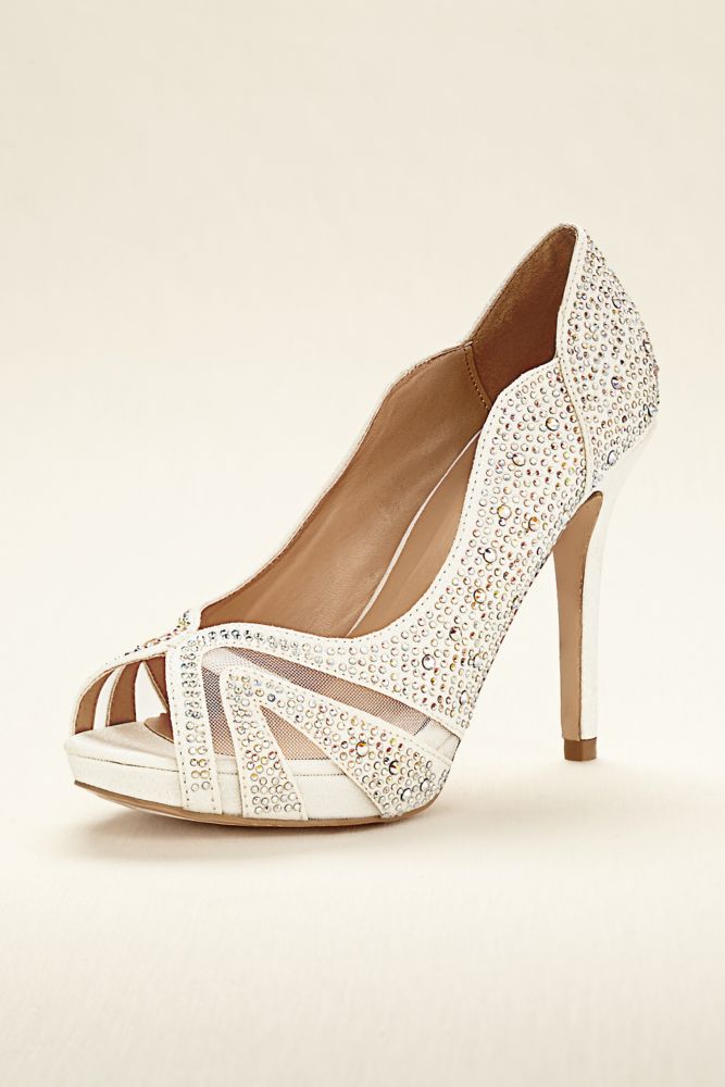David's Bridal Wedding & Bridesmaid Shoes Scalloped Edge Peep Toe High Heel S | eBay