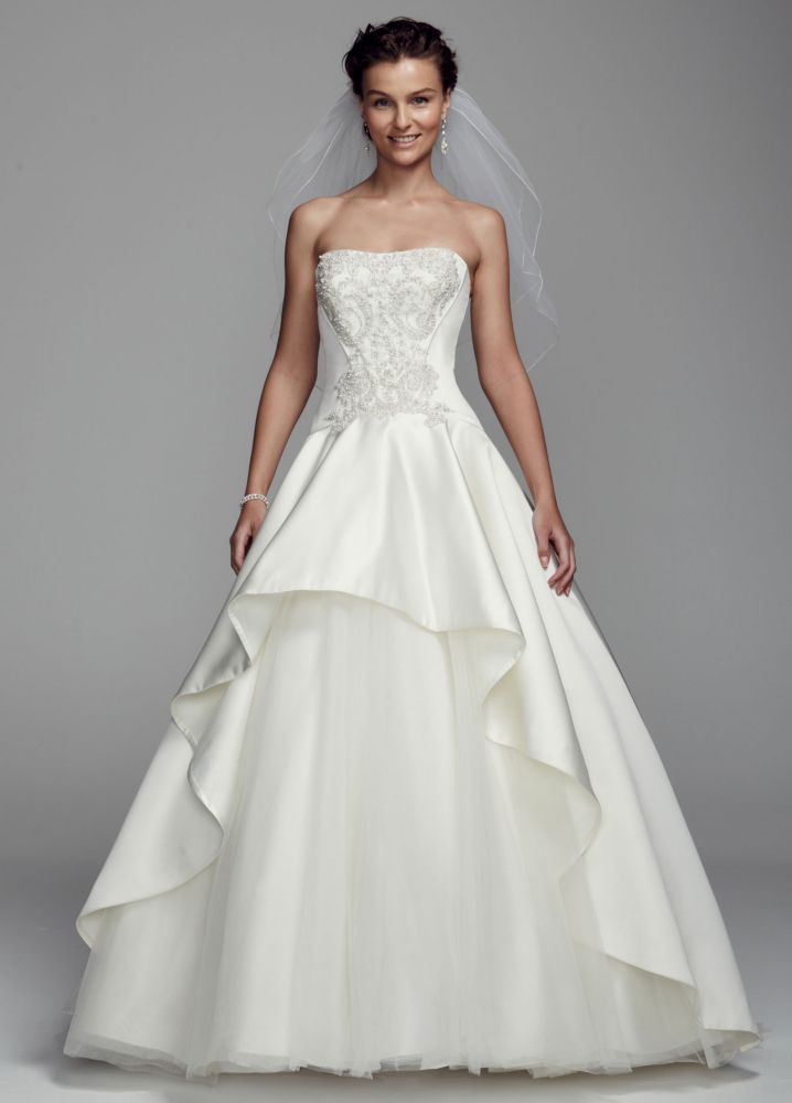 Oleg Cassini Strapless Satin Ball Gown Wedding Dress With Metallic 