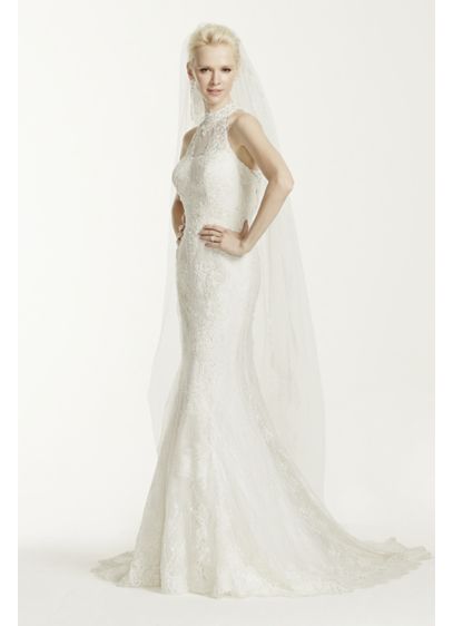 Oleg Cassini Lace Wedding Dress with High Neckline - Davids Bridal