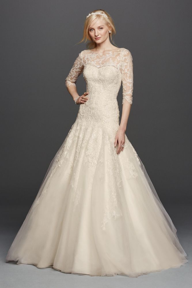 Oleg Cassini Aline Illusion Lace Wedding Dress Style CWG735 eBay