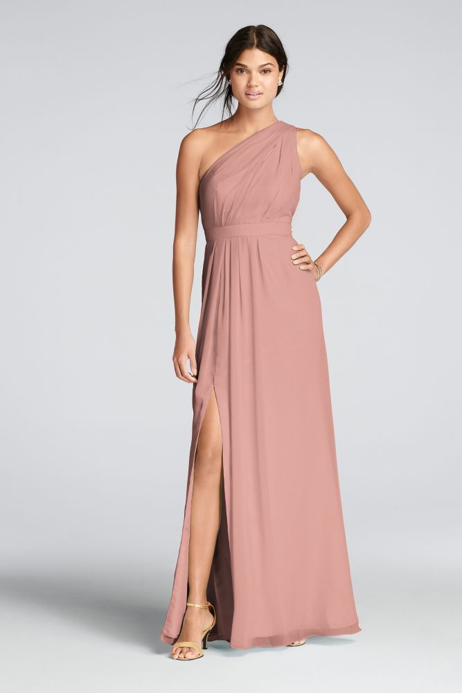 Davids Bridal Long Chiffon Dress With Asymmetric Neckline Style F18055