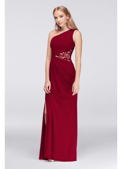 david's bridal mesh one shoulder