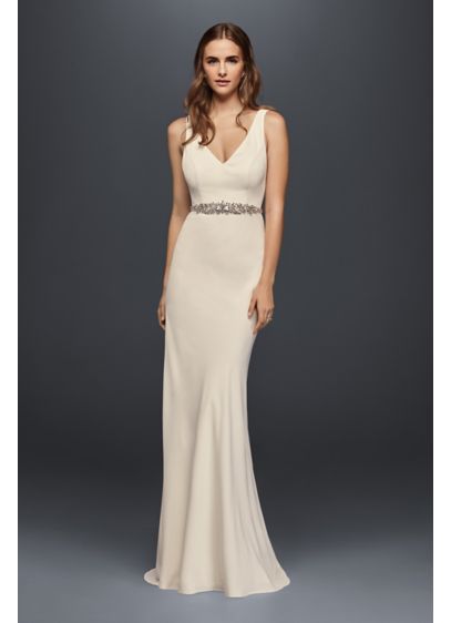 Jeweled Crepe Sheath Wedding Dress With Low Back Davids Bridal 