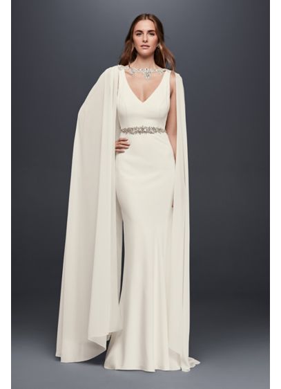 Crystal-Embellished Chiffon Cape - Davids Bridal