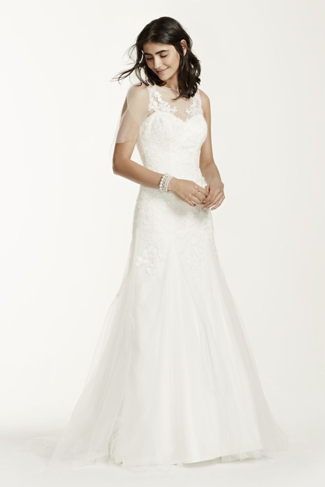 David's Bridal Illusion Neck Wedding Dress with Deep V Back Style MK3718 | eBay