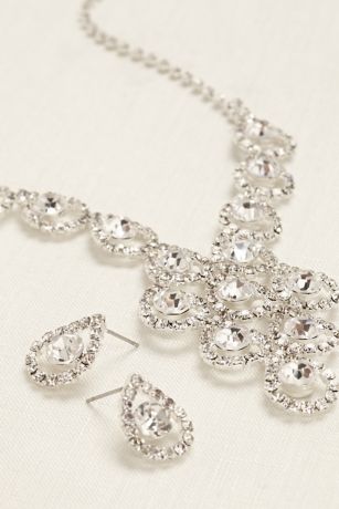 Curved VShape Crystal Necklace and Earring Set Davids Bridal