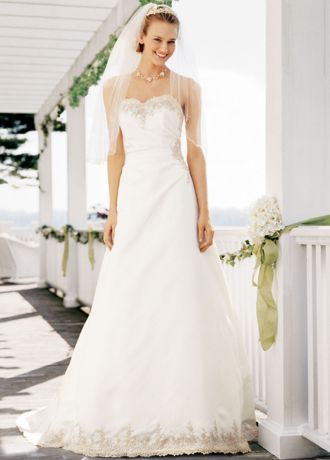 Strapless Satin Wedding Dress with Beaded Lace | David's Bridal