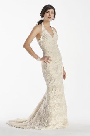 xscape halter neck beaded trumpet gown