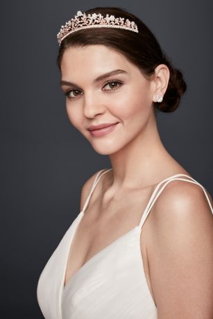 Silver Tiara with Metal, Rhinestones,and Pearls David's Bridal