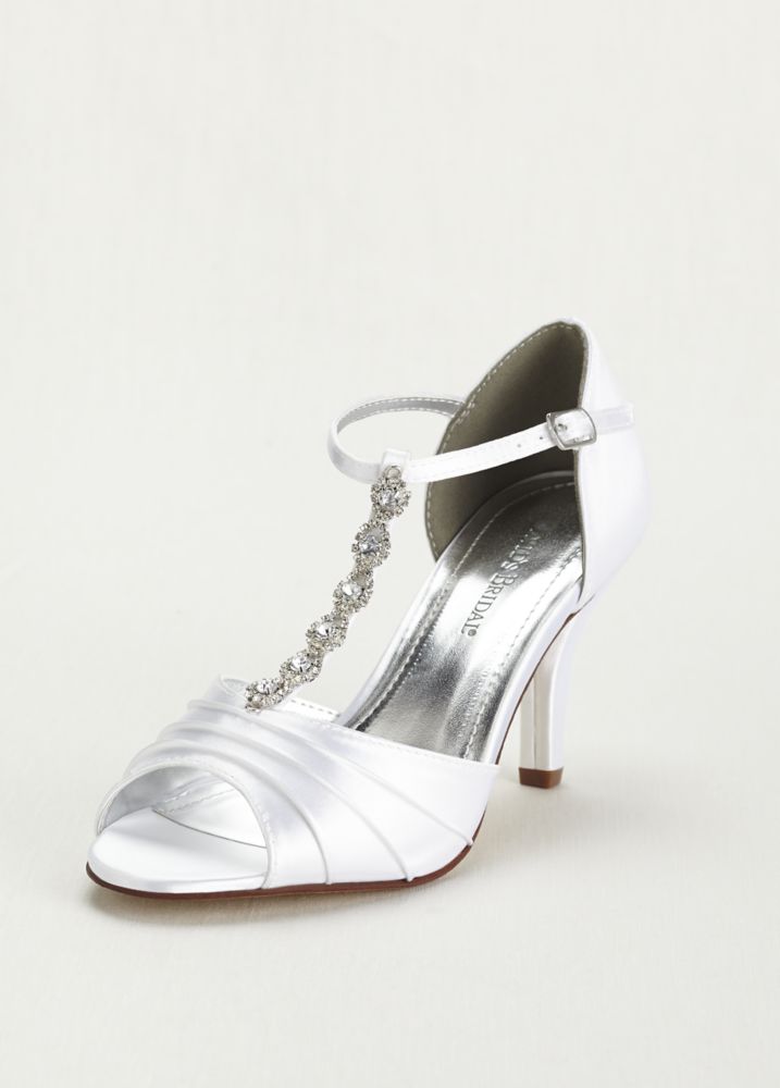 David's Bridal Wedding & Bridesmaid Shoes Mid Heel Crystal T Strap Sandal | eBay