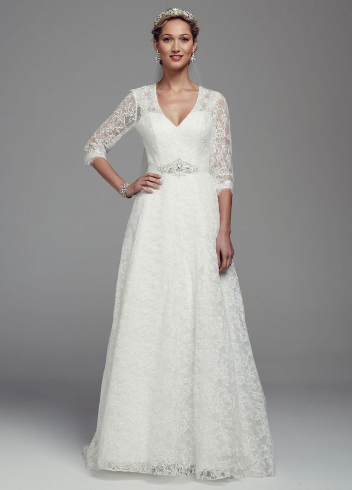 david-s-bridal-all-over-lace-a-line-wedding-dress-with-3-4-sleeves-ebay