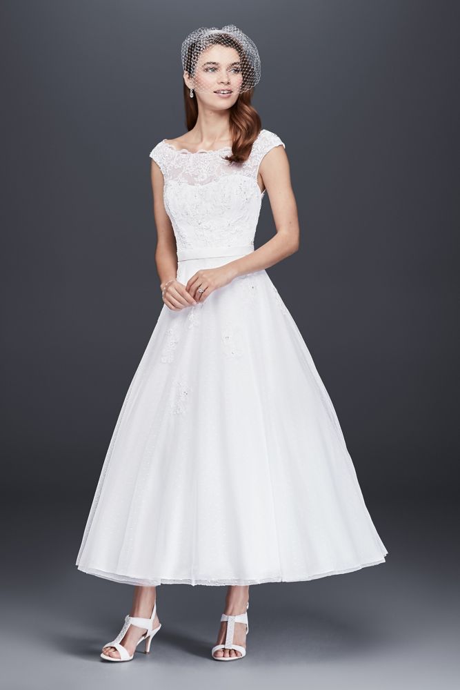 david-s-bridal-tea-length-tulle-illusion-neckline-wedding-dress-style-wg3721-ebay