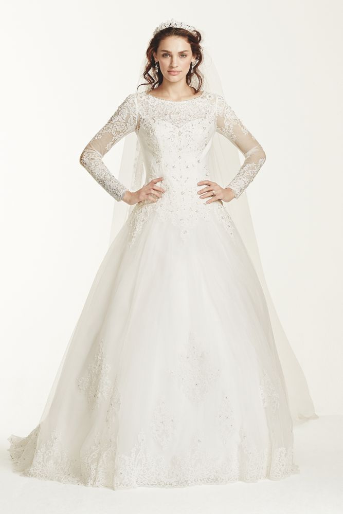 jewel-long-sleeve-drop-waist-tulle-wedding-dress-style-wg3726-ebay