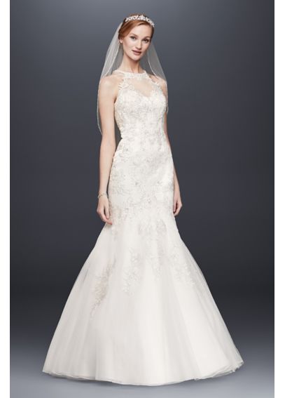 Jewel Lace And Tulle Illusion Neck Wedding Dress Davids Bridal 