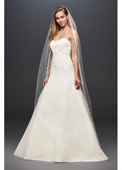 Satin Strapless A Line Wedding Dress With Beading Davids Bridal 3373