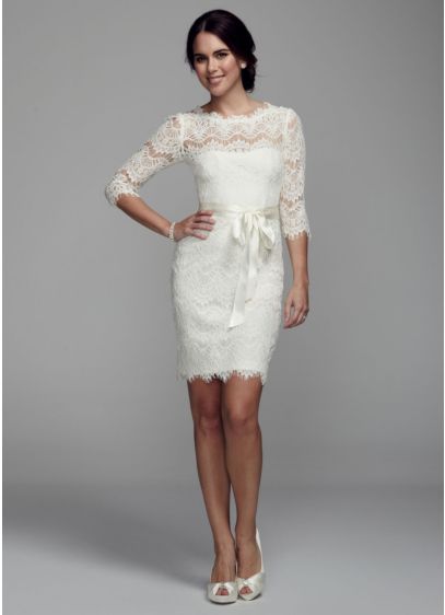 Short white lace sheath wedding dress