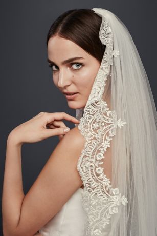 Lace Trim Silk Tulle Veil Davids Bridal