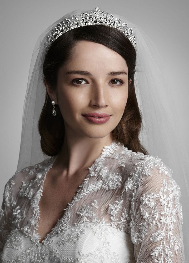 Tiara with Crystal Scroll Design Style T8106, Rhodium, Bridal Wedding Fascinator