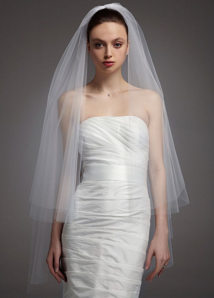 David's Bridal Two Tier Walking Veil with Scattered Crystals Style V133, White