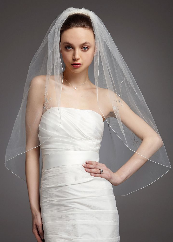 One Tier Veil with Scattered Bead Floral Motif Style V139, Ivory