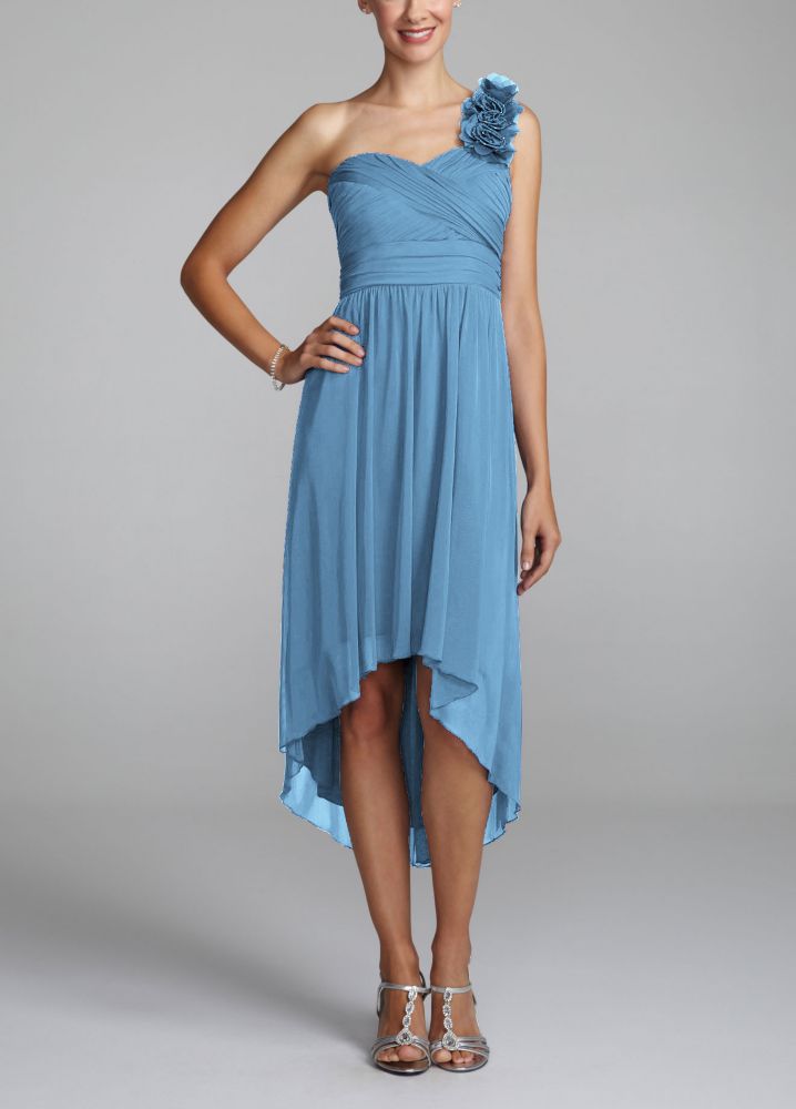 David's Bridal High-Low Mesh Dress with Floral One-Shoulder | eBay