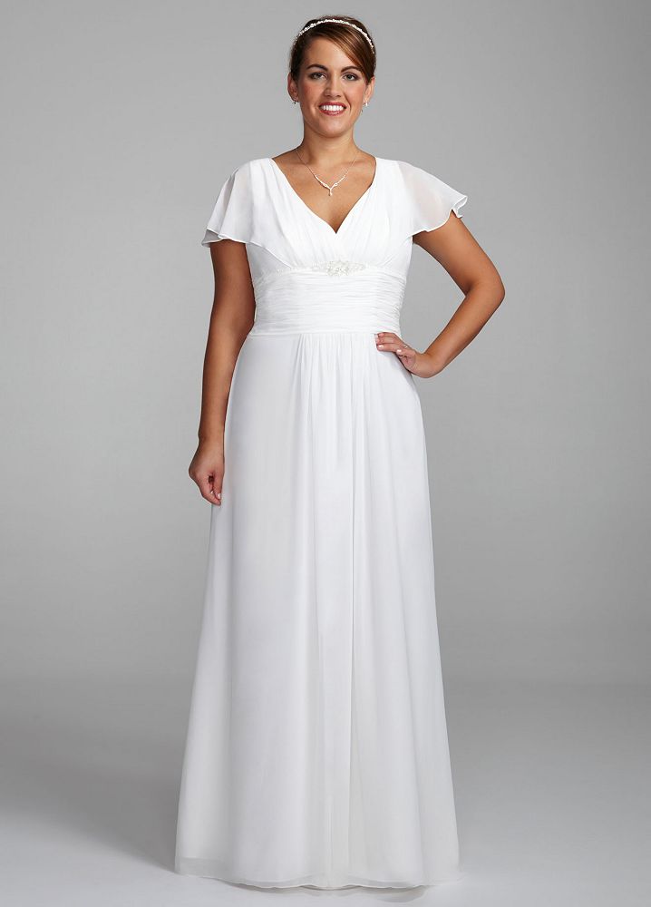 David's Bridal Long Chiffon ALine Wedding Dress with