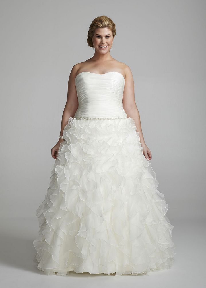 David's Bridal Strapless Organza Ball Gown Wedding Dress with Ruffle Detail | eBay