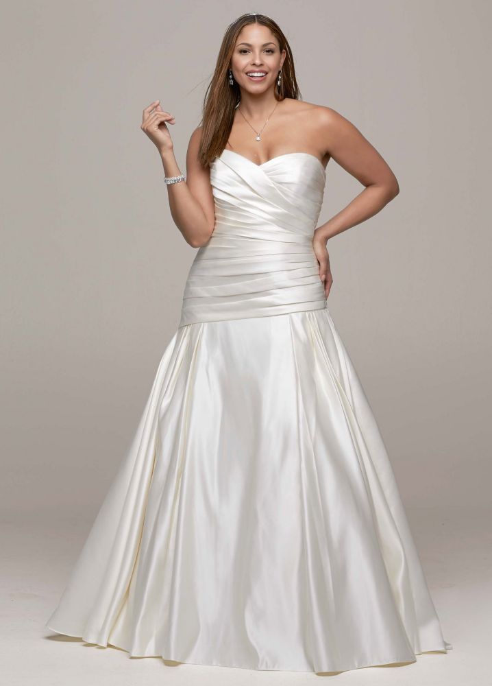 David S Bridal Strapless Satin A Line Wedding Dress With Ruched Bodice Ebay