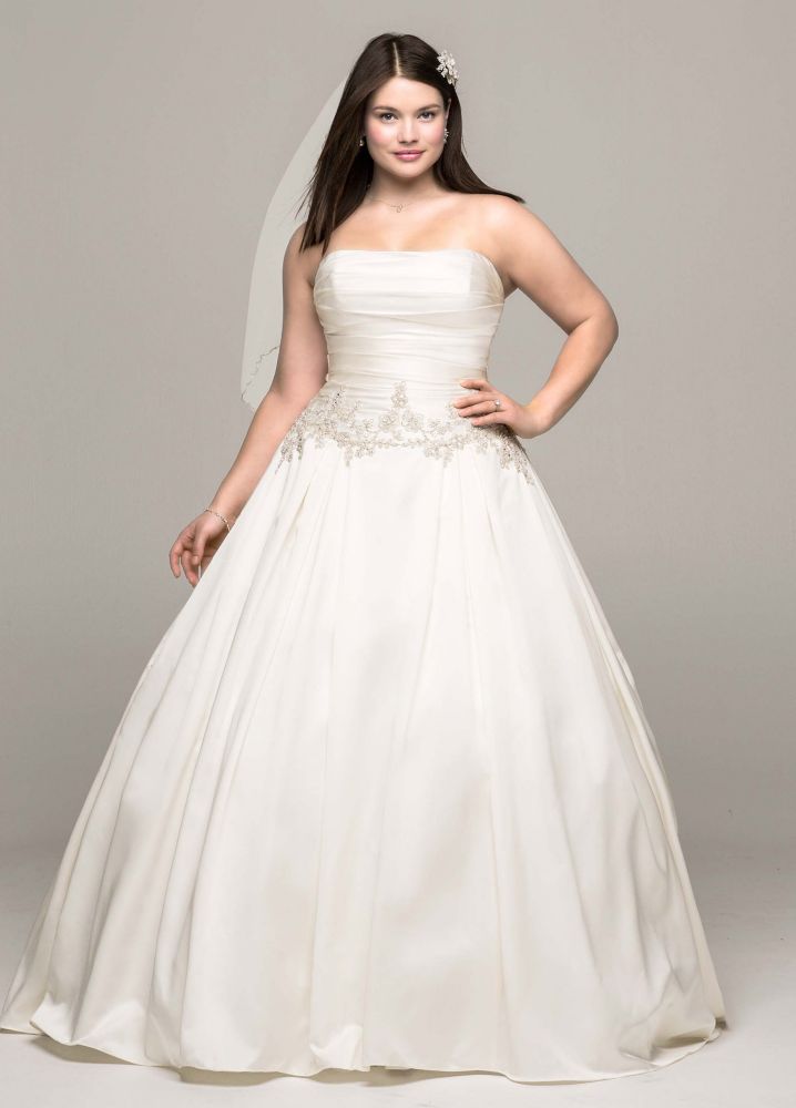 David's Bridal Strapless Mikado Ball Gown Wedding Dress with Beaded Accents | eBay